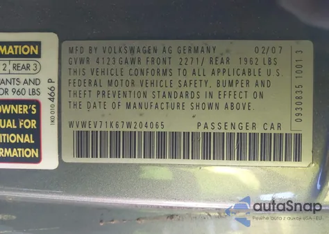 2007 Volkswagen Gti 2-Door из США, поврежденный, VIN WVWEV71K67W204065